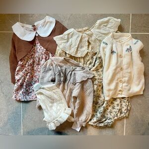 7 piece lot Floral and Cream baby sweaters, dress, outfits, 9-12 is a guess